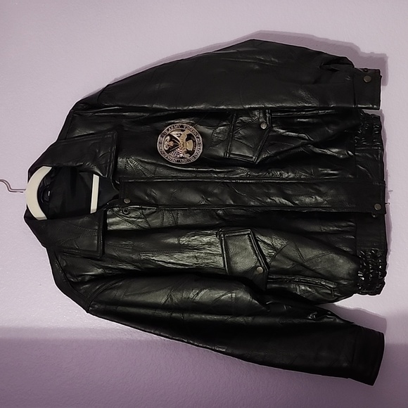 Black Military Jacket with Leather Patches